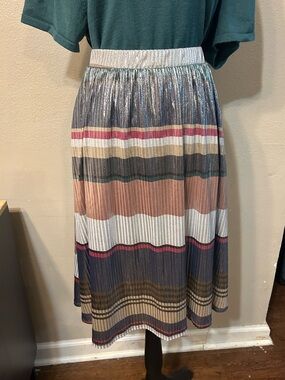 Jessy B ModCloth Metallic Pleated Stripe Midi Skirt 2X Plus Size Made USA